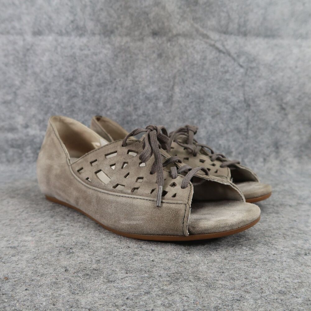 Ziera Shoes Women 36 Sandal Loafer Fashion Leather Comfort Lace Up Open Toe Grey